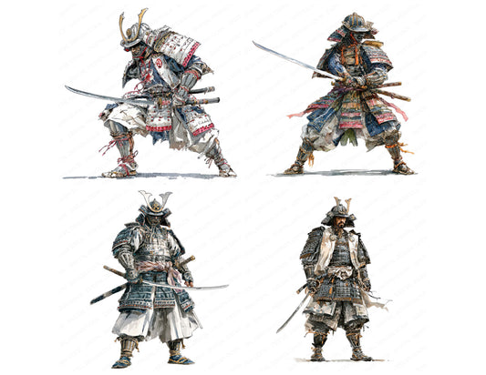 Preview layout showing Realistic Samurai Illustration clipart elements for scrapbooking, junk journals, and card making