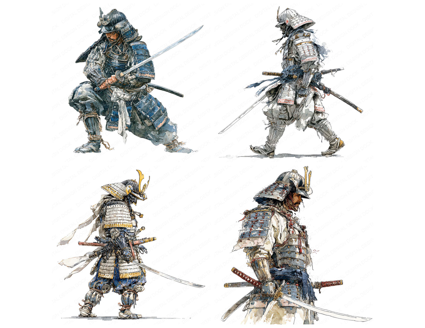 Close view of Realistic Samurai Illustration clipart highlighting illustration detail and cohesive colour tones