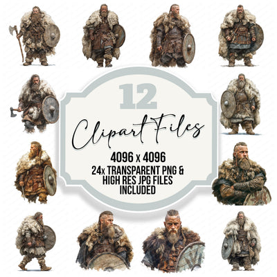 Realistic Viking Man Illustration clipart set with transparent PNGs and high resolution JPGs for crafting and design projects