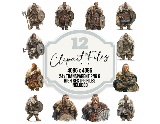 Realistic Viking Man Illustration clipart set with transparent PNGs and high resolution JPGs for crafting and design projects