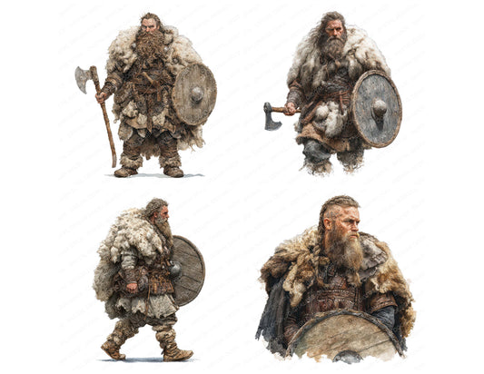 Preview layout showing Realistic Viking Man Illustration clipart elements for scrapbooking, junk journals, and card making