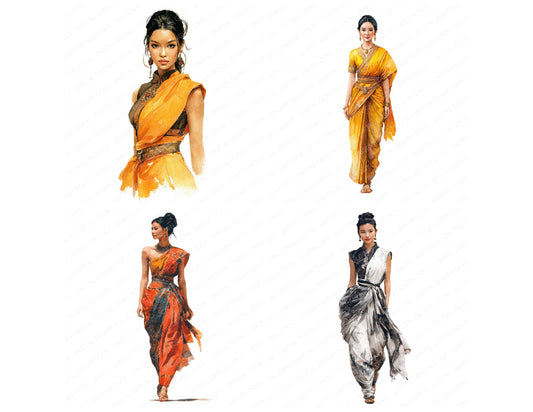 Preview layout showing Thai Woman in Traditional Dress clipart elements for scrapbooking, junk journals, and card making