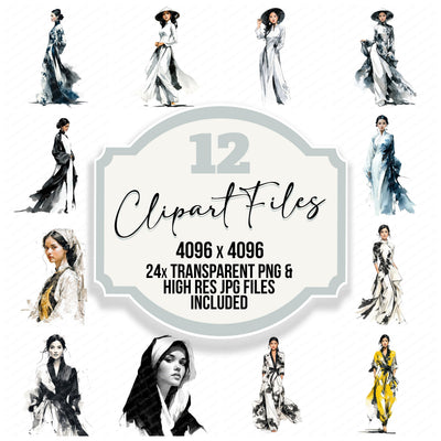 Vietnamese Woman in Ao Dai clipart set with transparent PNGs and high resolution JPGs for crafting and design projects