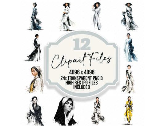 Vietnamese Woman in Ao Dai clipart set with transparent PNGs and high resolution JPGs for crafting and design projects