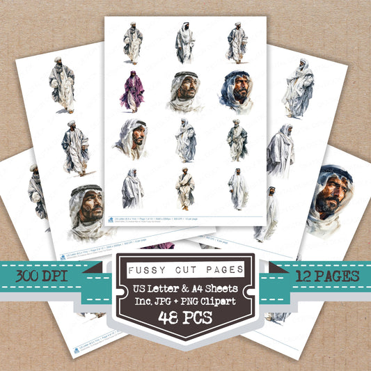 Arabian Man in Thobe fussy cut printable sheets for junk journaling, scrapbooking, and paper craft projects