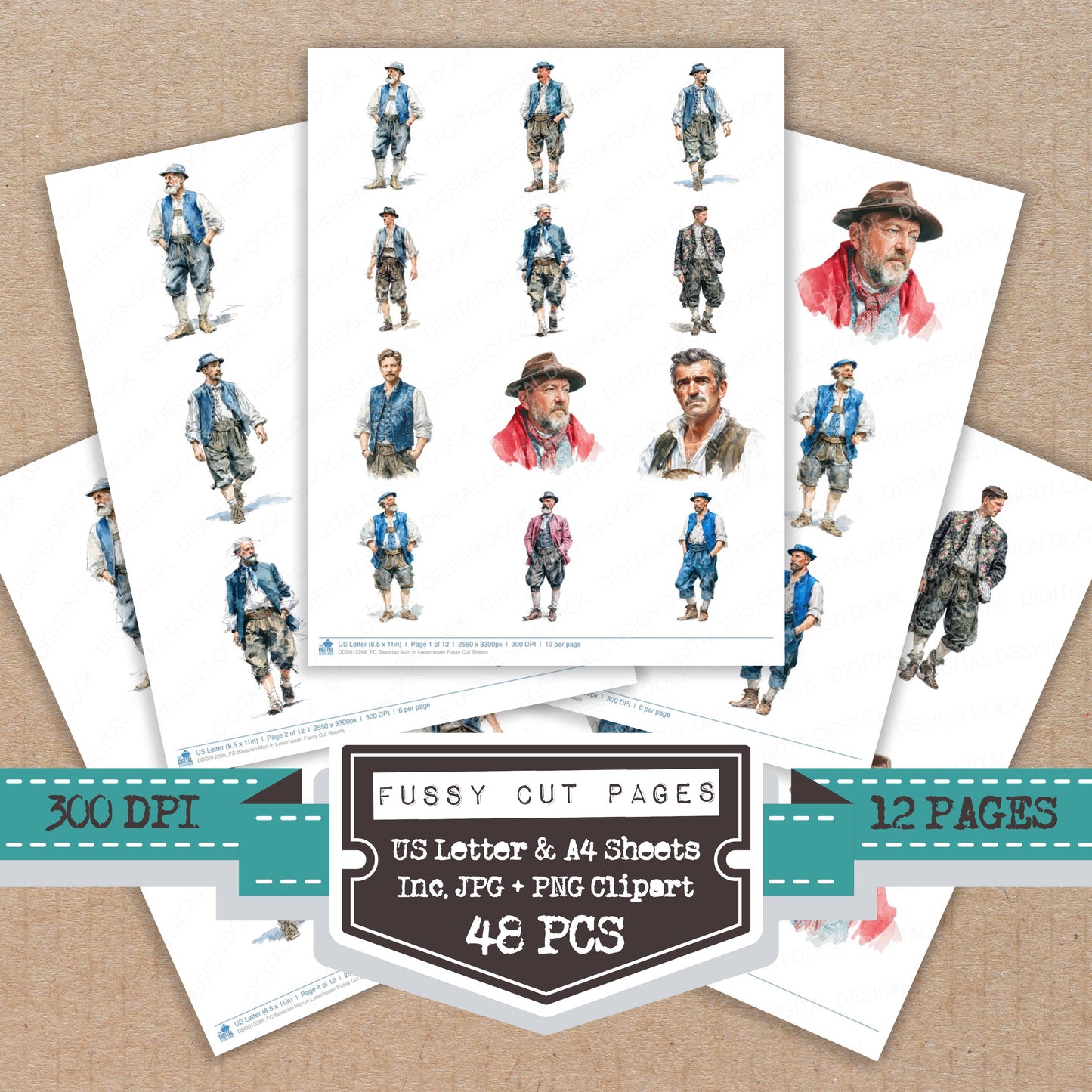 Bavarian Man in Lederhosen fussy cut printable sheets for junk journaling, scrapbooking, and paper craft projects