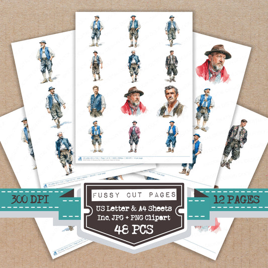 Bavarian Man in Lederhosen fussy cut printable sheets for junk journaling, scrapbooking, and paper craft projects