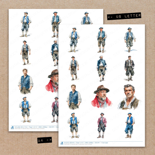 A4 and US Letter format comparison showing Bavarian Man in Lederhosen fussy cut pages for print and cut crafting