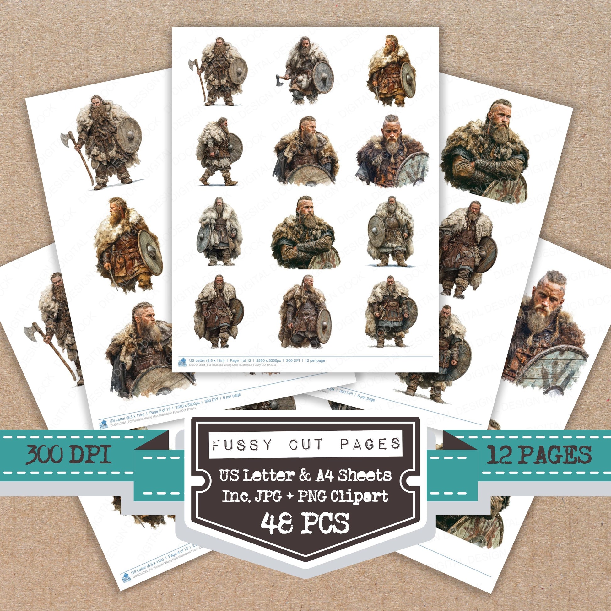 Realistic Viking Man Illustration fussy cut printable sheets for junk journaling, scrapbooking, and paper craft projects