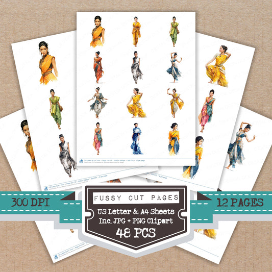 Thai Woman in Traditional Dress fussy cut printable sheets for junk journaling, scrapbooking, and paper craft projects
