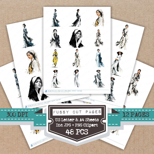 Vietnamese Woman in Ao Dai fussy cut printable sheets for junk journaling, scrapbooking, and paper craft projects