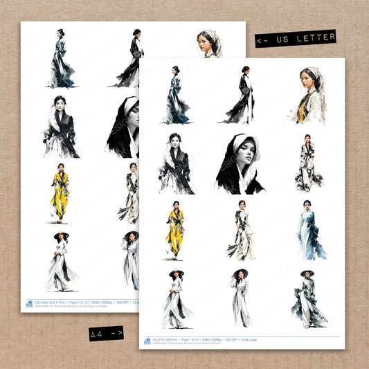 A4 and US Letter format comparison showing Vietnamese Woman in Ao Dai fussy cut pages for print and cut crafting