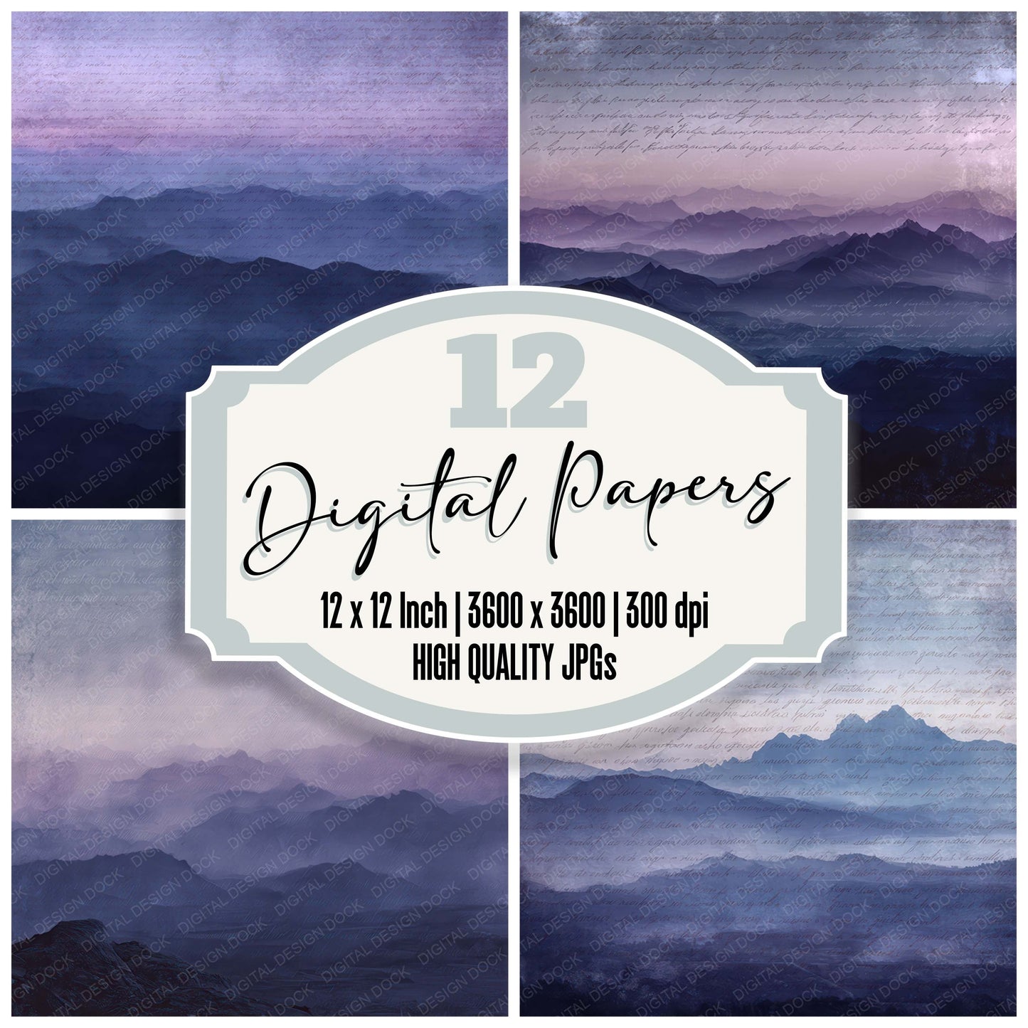Old Mountain Dusk Ridge Scene digital paper pack designed for background pages in junk journaling and paper craft projects