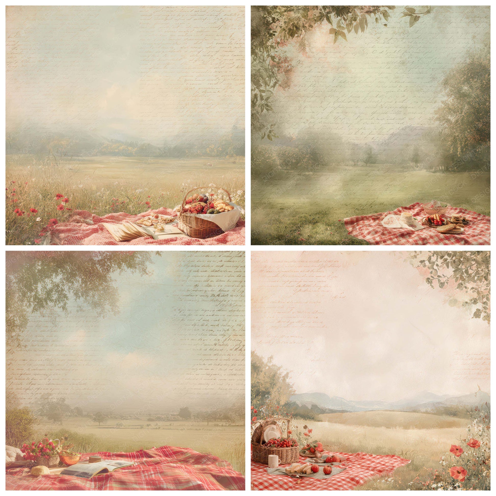 Close view of Bright Summer Picnic Scene background papers highlighting collage composition and cohesive colour tones