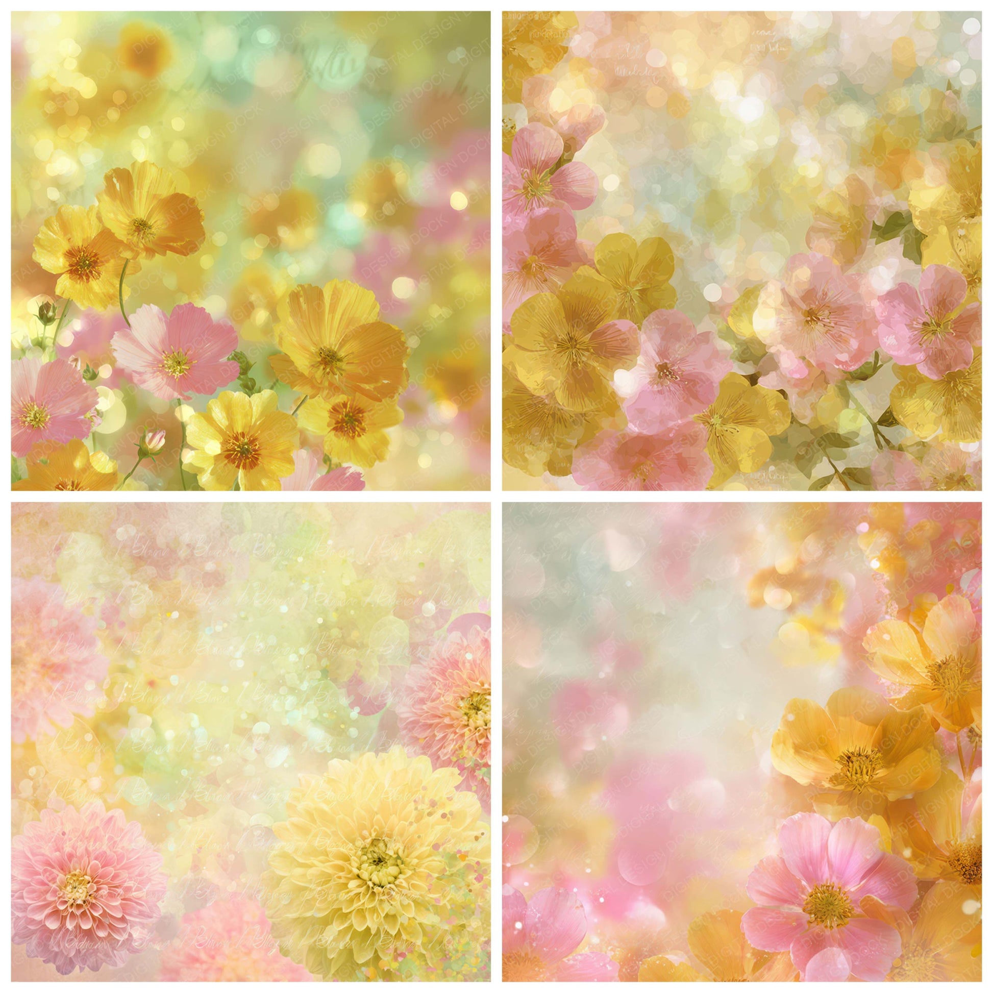 Close view of Bright Sunlit Flower Garden Scene background papers highlighting collage composition and cohesive colour tones