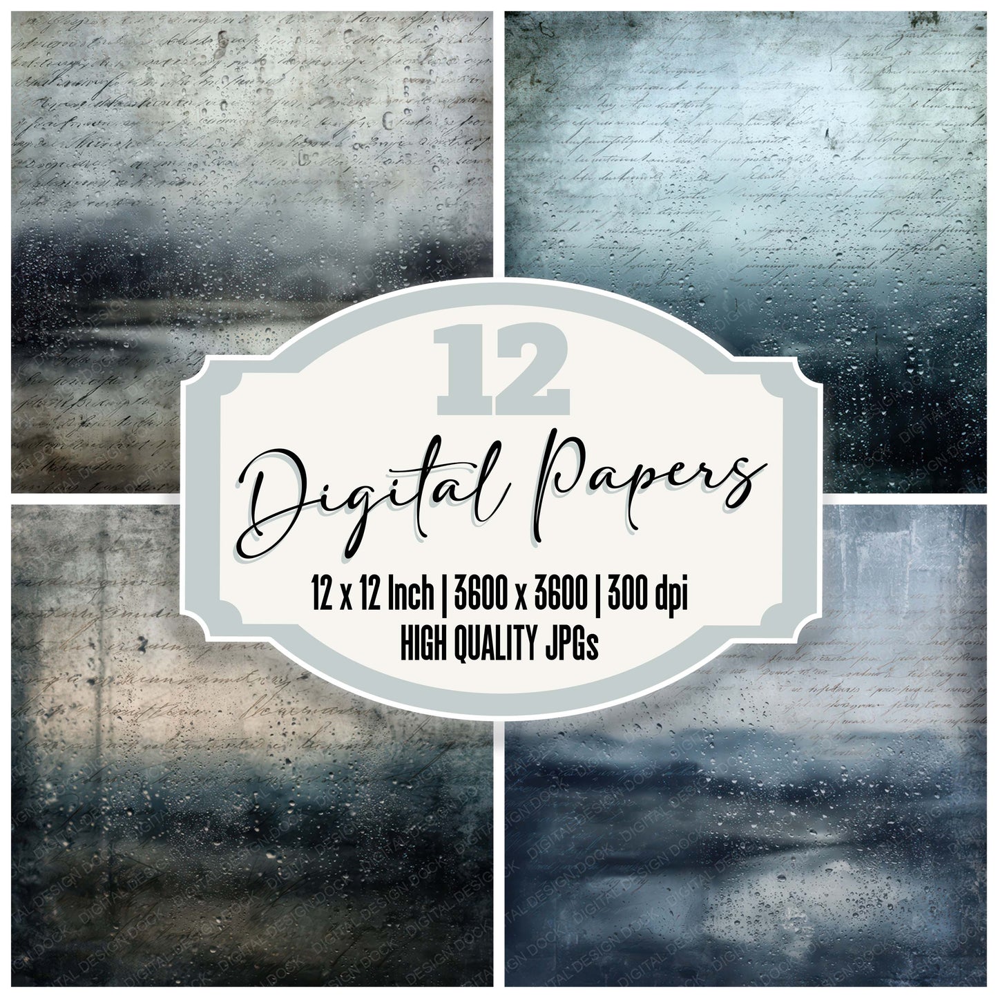 Old Rain Window Landscape Scene digital paper pack designed for background pages in junk journaling and paper craft projects