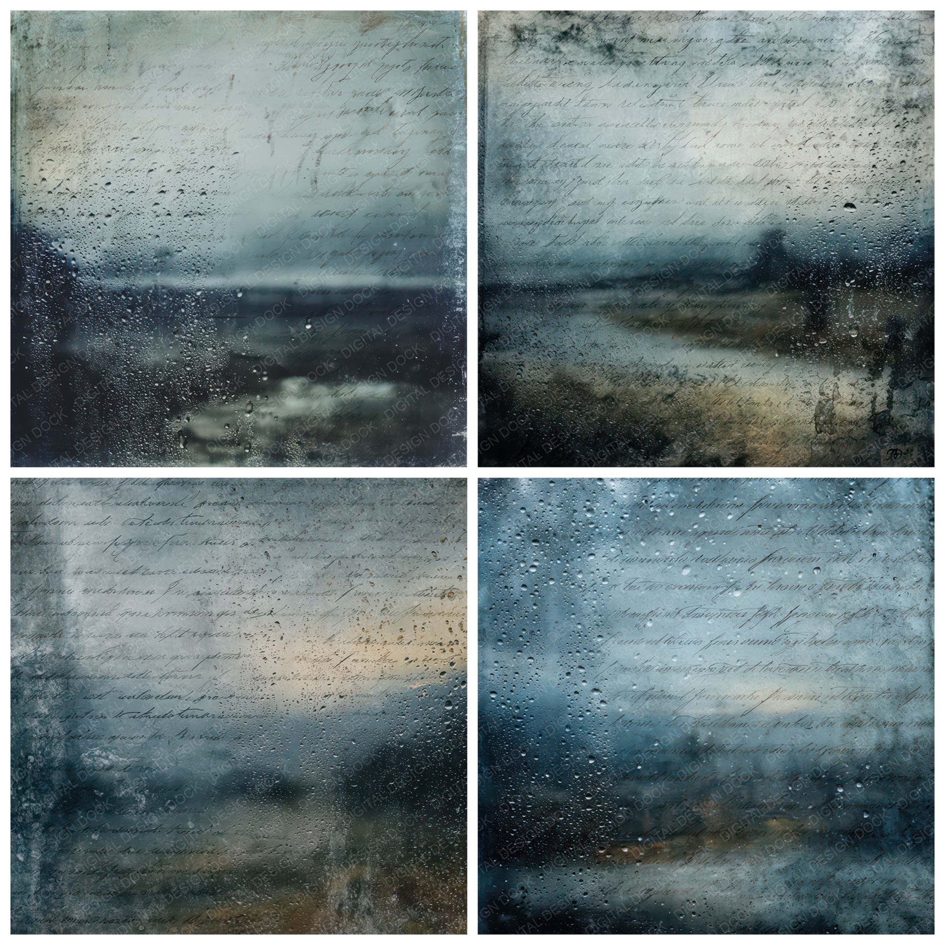Close view of Old Rain Window Landscape Scene background papers highlighting collage composition and cohesive colour tones