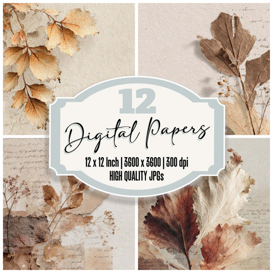 Frayed Leaf Vein Texture digital paper pack designed for background pages in junk journaling and paper craft projects