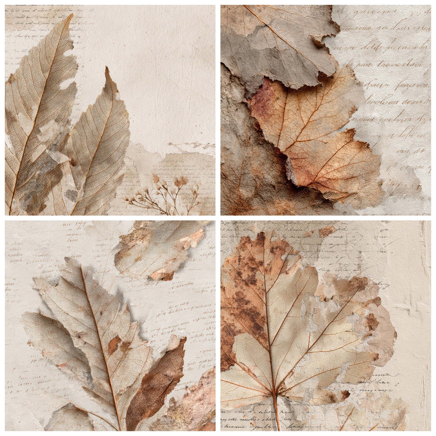 Close view of Frayed Leaf Vein Texture background papers highlighting collage composition and cohesive colour tones