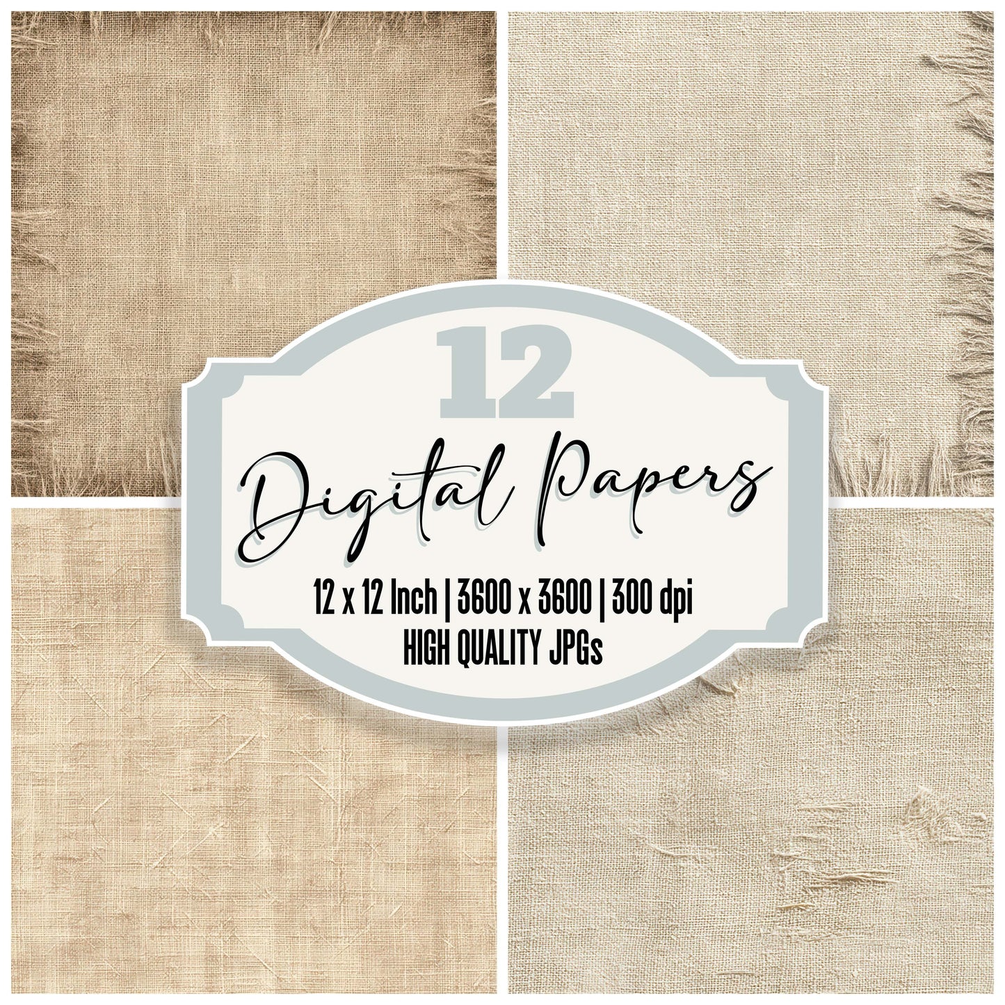 Frayed Linen Cloth Texture digital paper pack designed for background pages in junk journaling and paper craft projects
