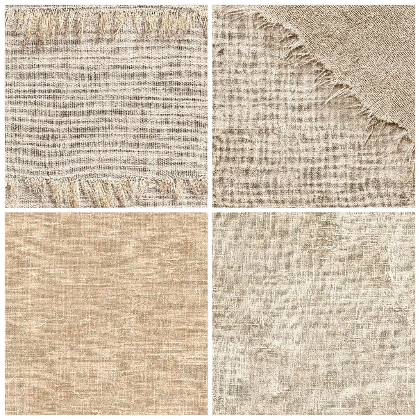Preview layout showing Frayed Linen Cloth Texture papers arranged as background pages for junk journals and mixed media crafts