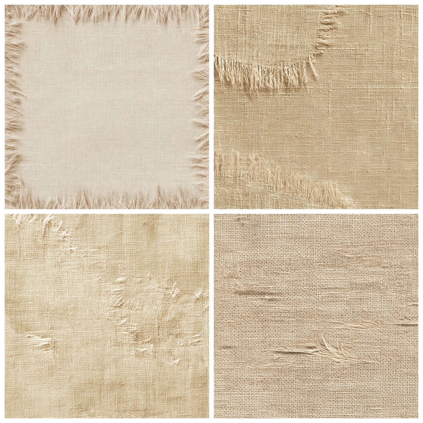 Close view of Frayed Linen Cloth Texture background papers highlighting collage composition and cohesive colour tones