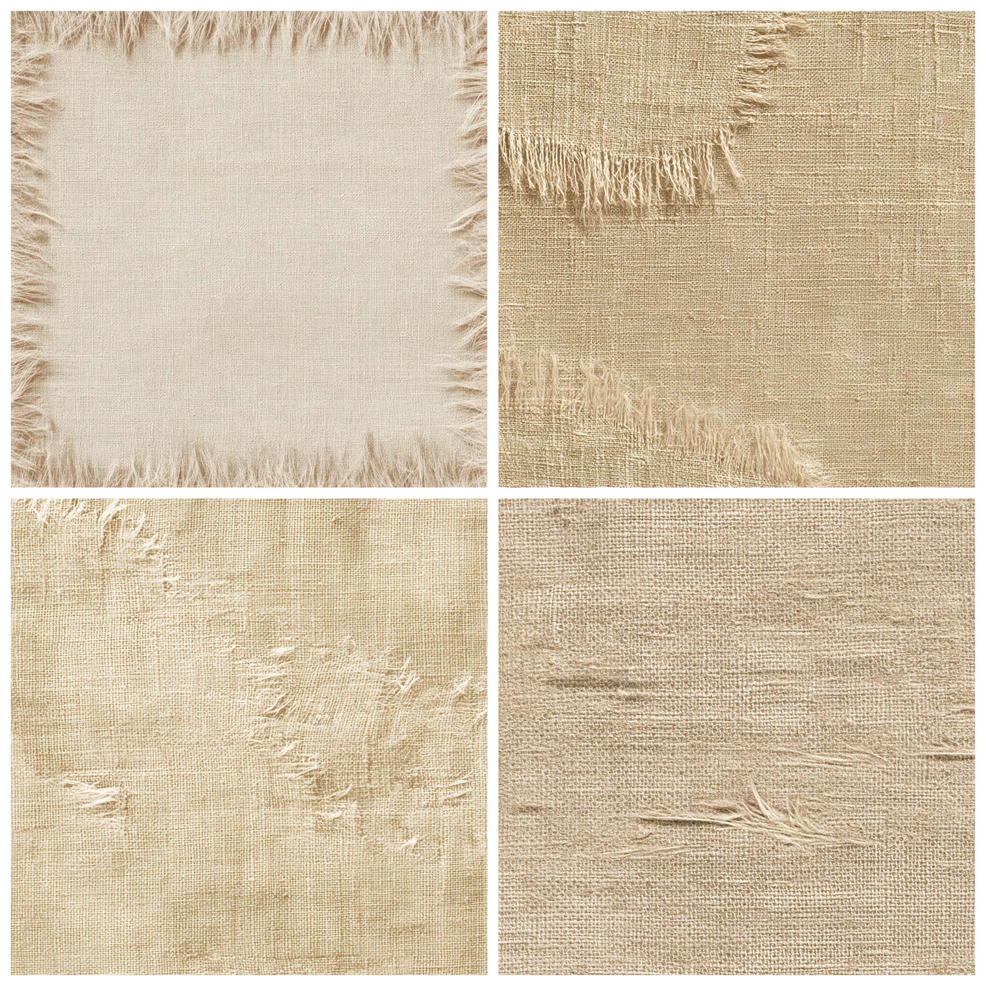 Close view of Frayed Linen Cloth Texture background papers highlighting collage composition and cohesive colour tones
