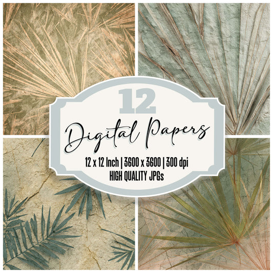 Frayed Palm Leaf Texture digital paper pack designed for background pages in junk journaling and paper craft projects