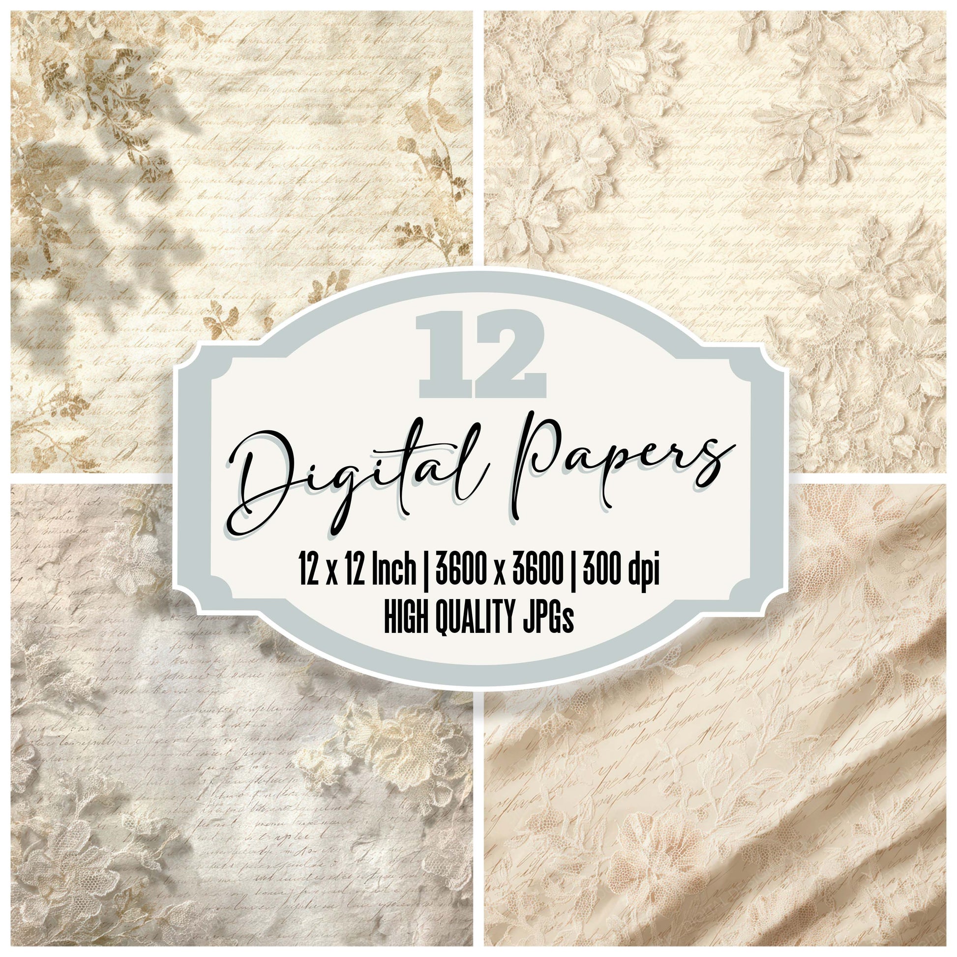 Lace Shadow Floral Pattern digital paper pack designed for background pages in junk journaling and paper craft projects