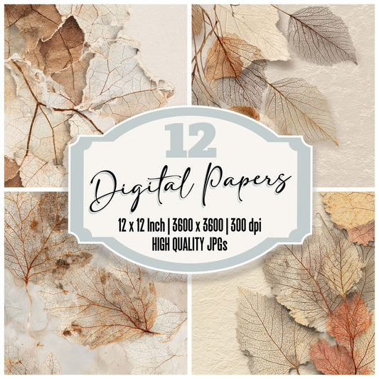 Leaf Skeleton Vein Texture digital paper pack designed for background pages in junk journaling and paper craft projects