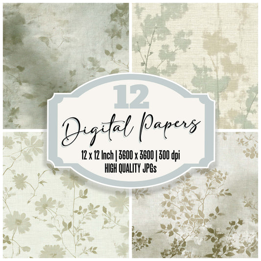 Linen Botanical Overlay Texture digital paper pack designed for background pages in junk journaling and paper craft projects