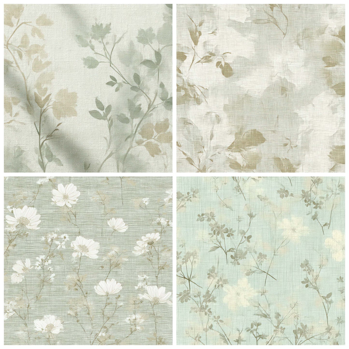 Preview layout showing Linen Botanical Overlay Texture papers arranged as background pages for junk journals and mixed media crafts