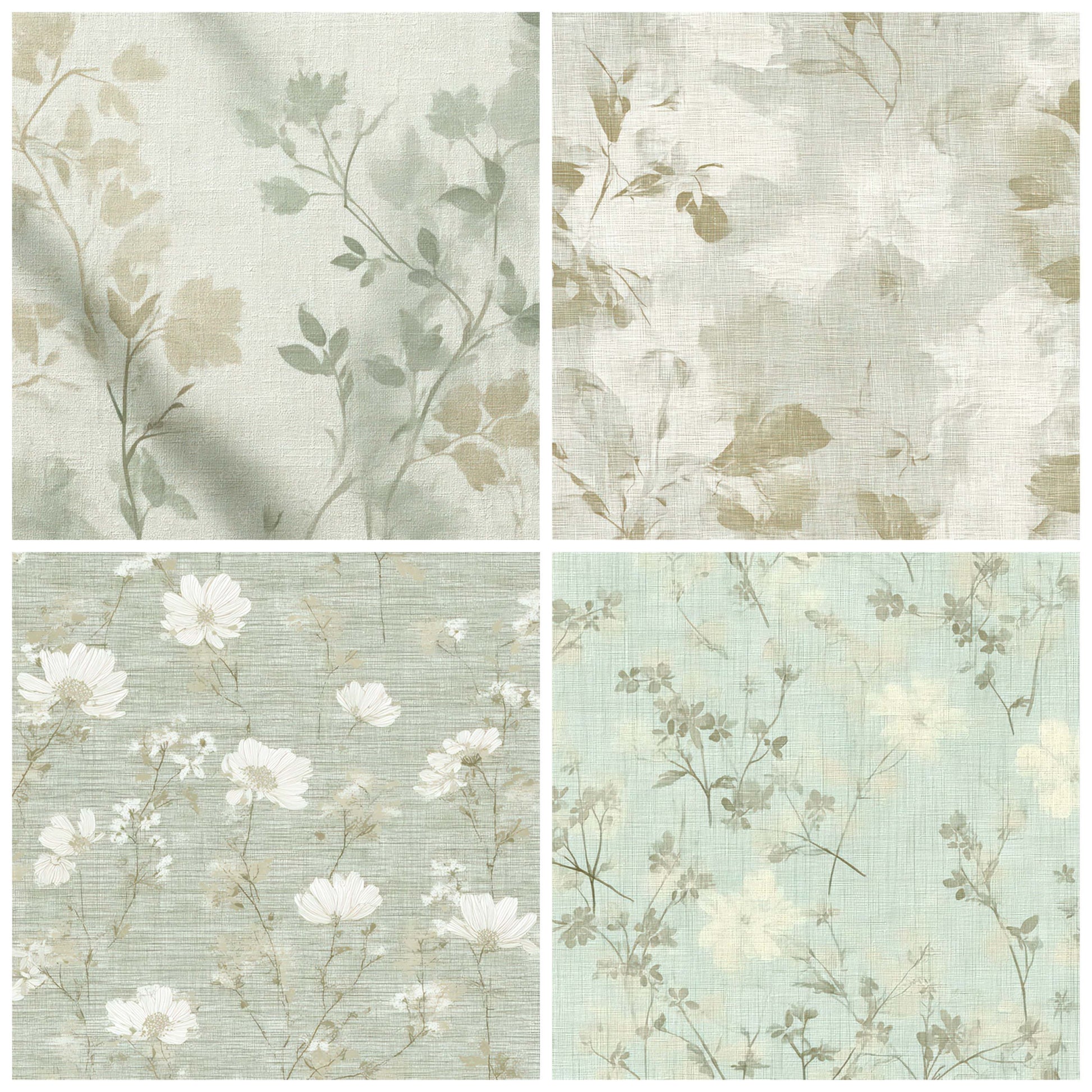 Preview layout showing Linen Botanical Overlay Texture papers arranged as background pages for junk journals and mixed media crafts