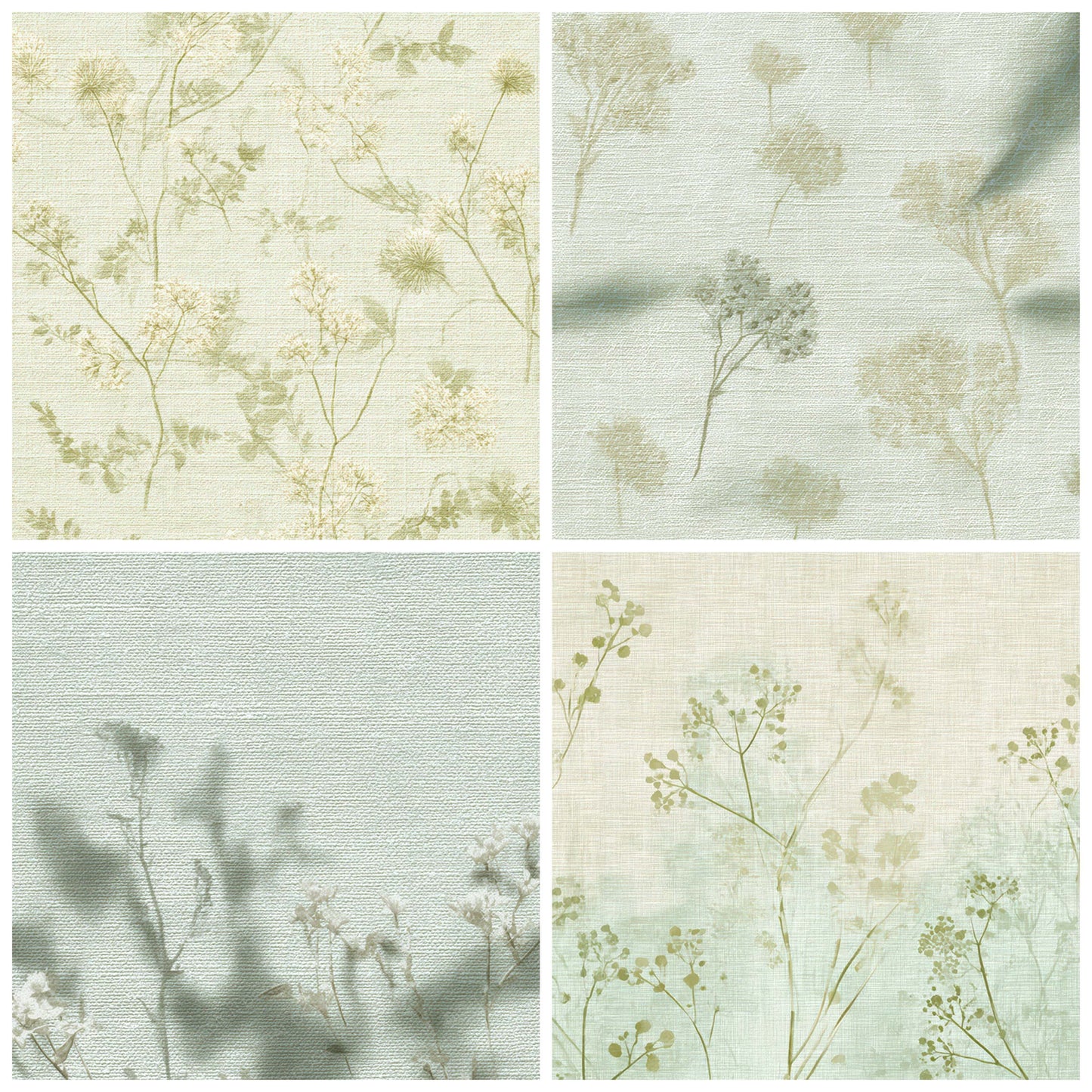 Close view of Linen Botanical Overlay Texture background papers highlighting collage composition and cohesive colour tones