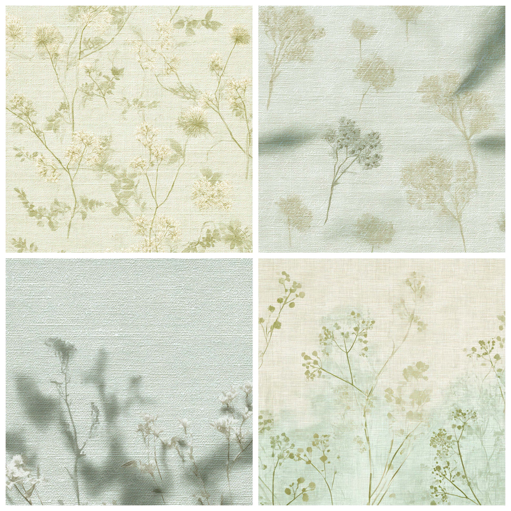 Close view of Linen Botanical Overlay Texture background papers highlighting collage composition and cohesive colour tones