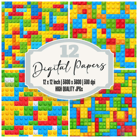 Seamless Lego Brick Wall digital paper pack designed for background pages in junk journaling and paper craft projects