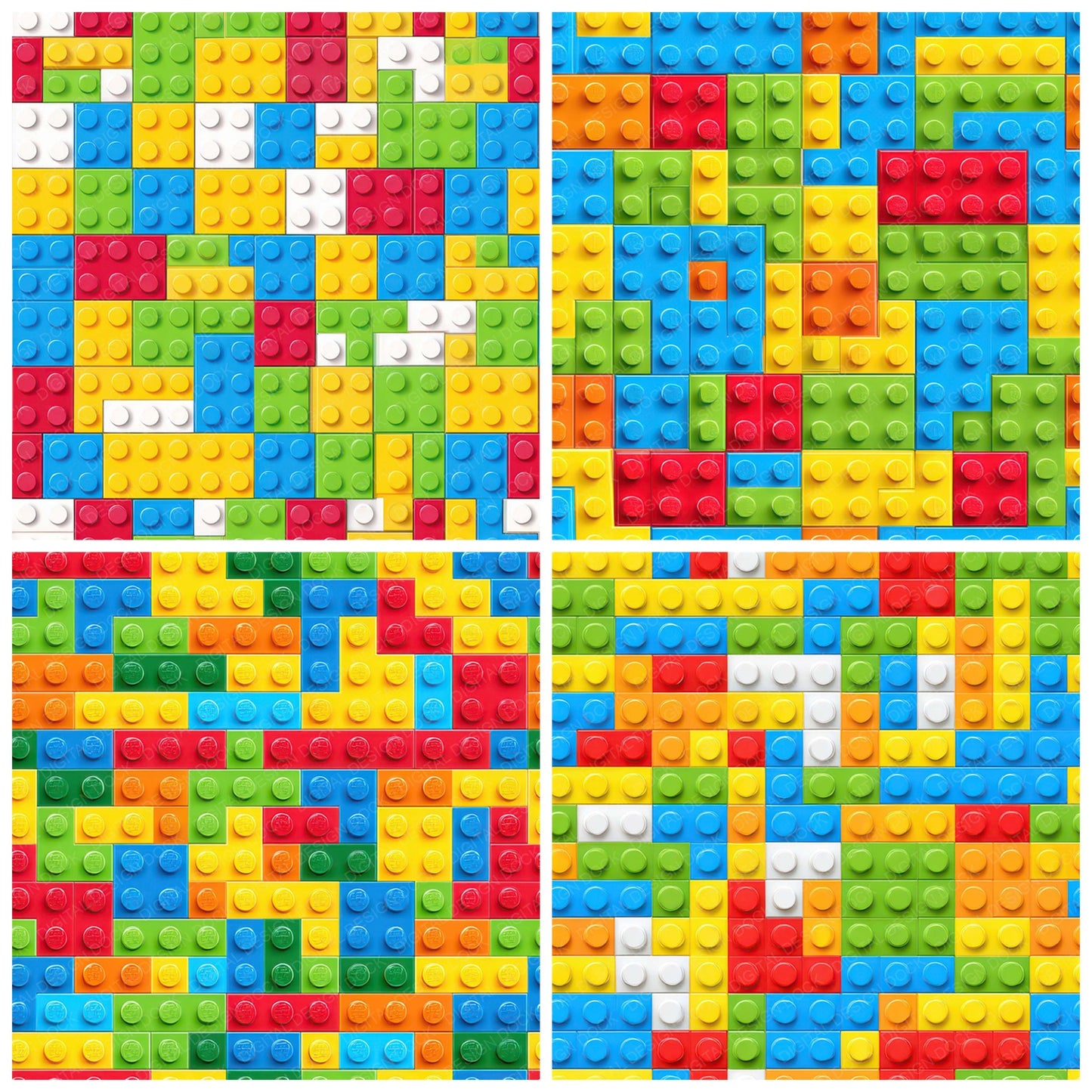 Preview layout showing Seamless Lego Brick Wall papers arranged as background pages for junk journals and mixed media crafts