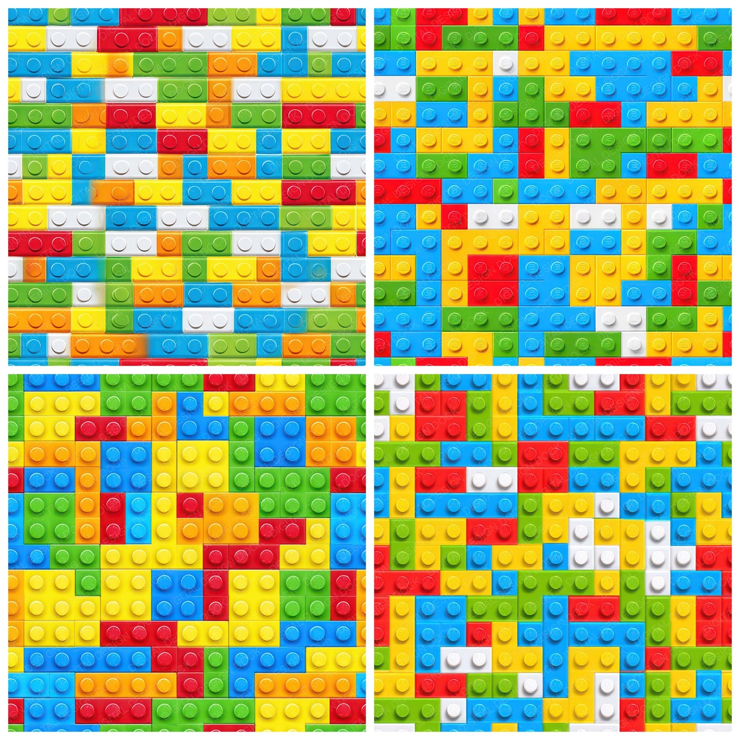 Close view of Seamless Lego Brick Wall background papers highlighting collage composition and cohesive colour tones