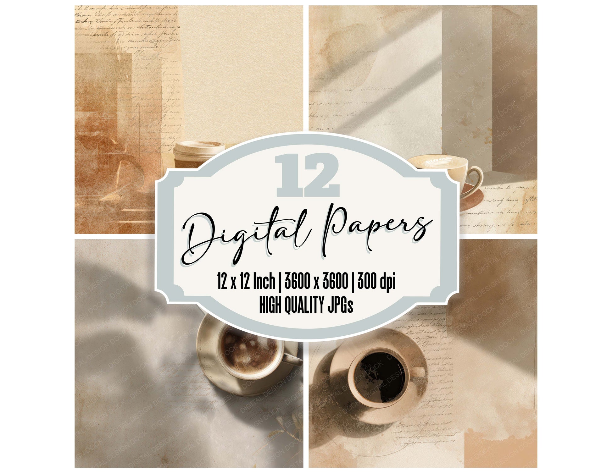 Vintage Coffee Texture digital paper pack designed for background pages in junk journaling and paper craft projects