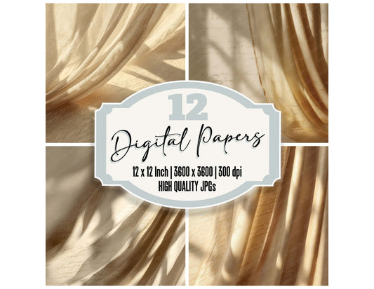 Vintage Curtain Light Scene digital paper pack designed for background pages in junk journaling and paper craft projects