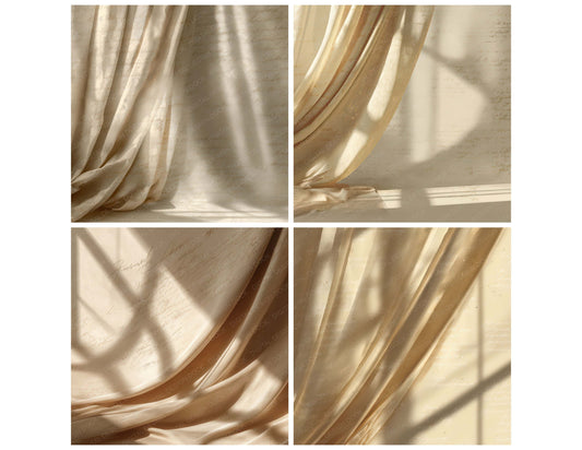 Preview layout showing Vintage Curtain Light Scene papers arranged as background pages for junk journals and mixed media crafts