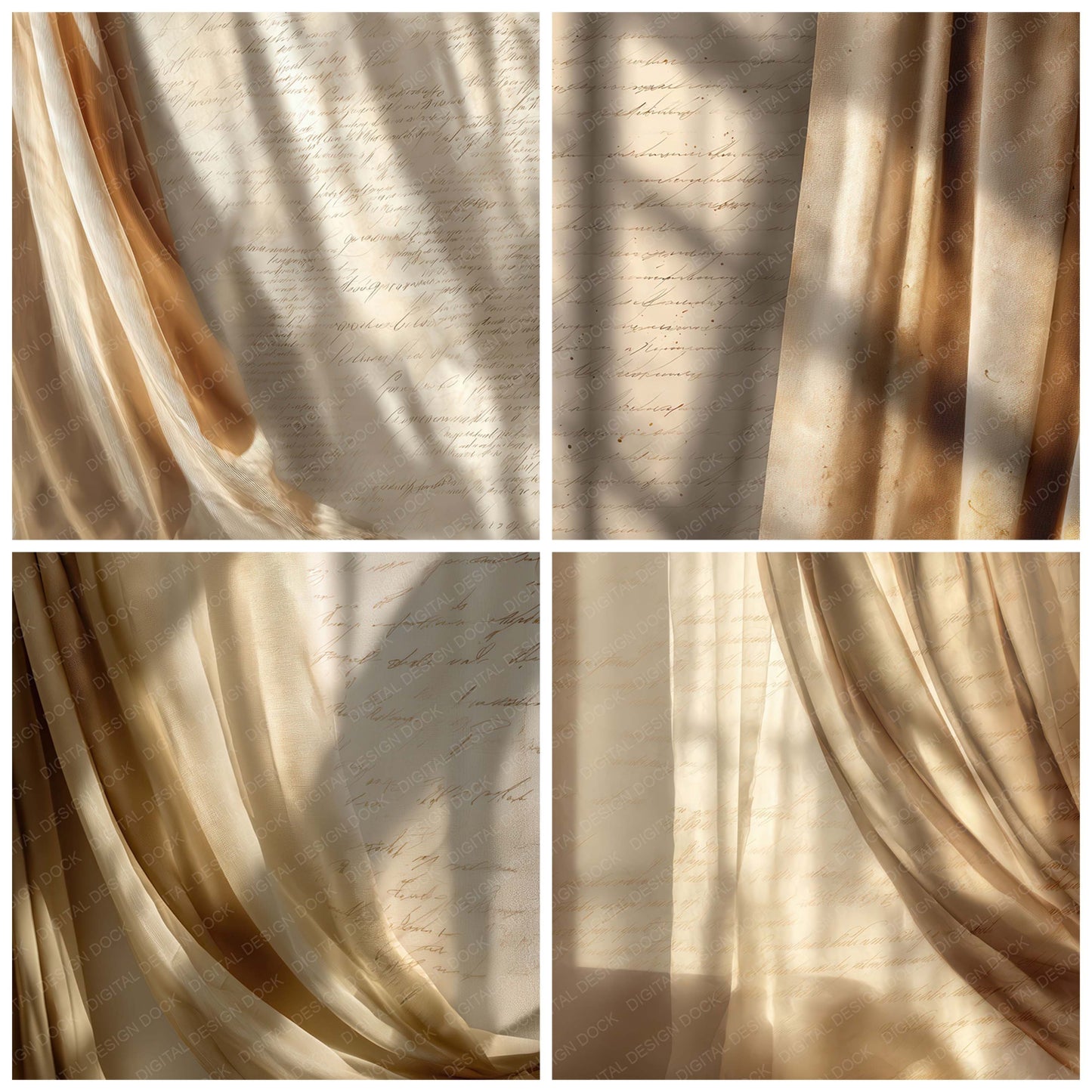 Close view of Vintage Curtain Light Scene background papers highlighting collage composition and cohesive colour tones