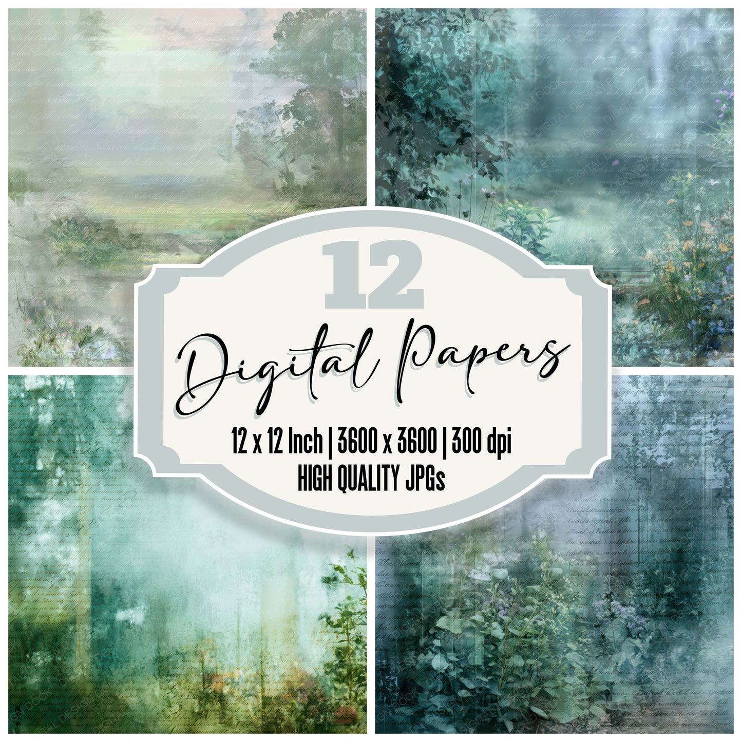 Vintage Glass Reflection Garden digital paper pack designed for background pages in junk journaling and paper craft projects