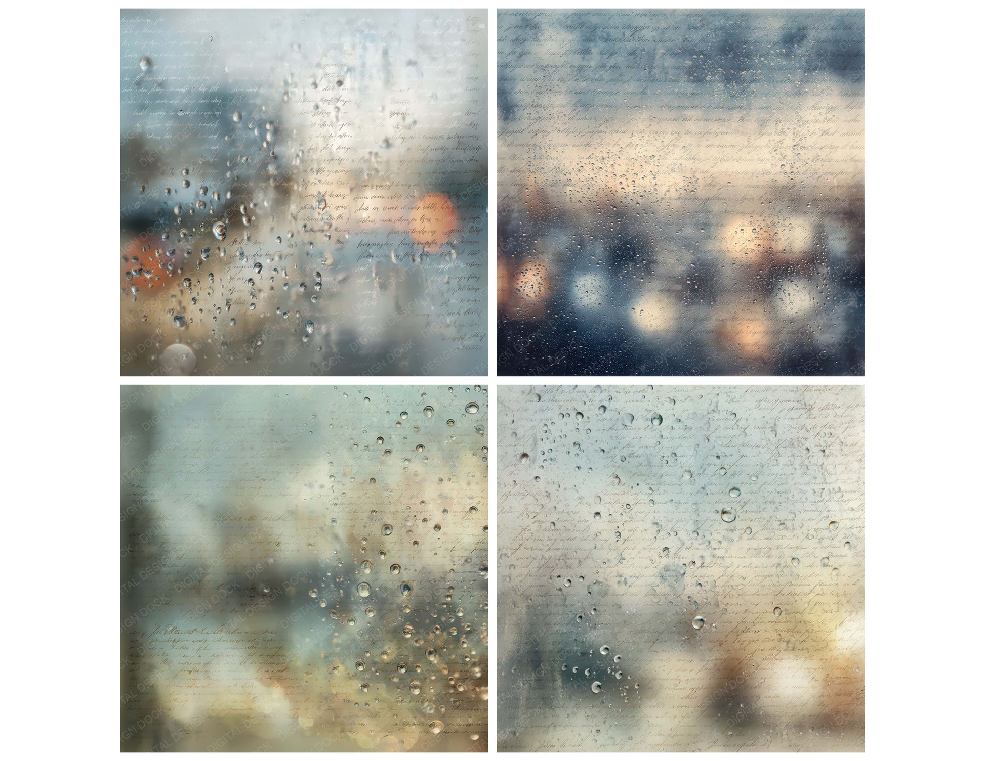 Close view of Vintage Rain Glass Texture background papers highlighting collage composition and cohesive colour tones