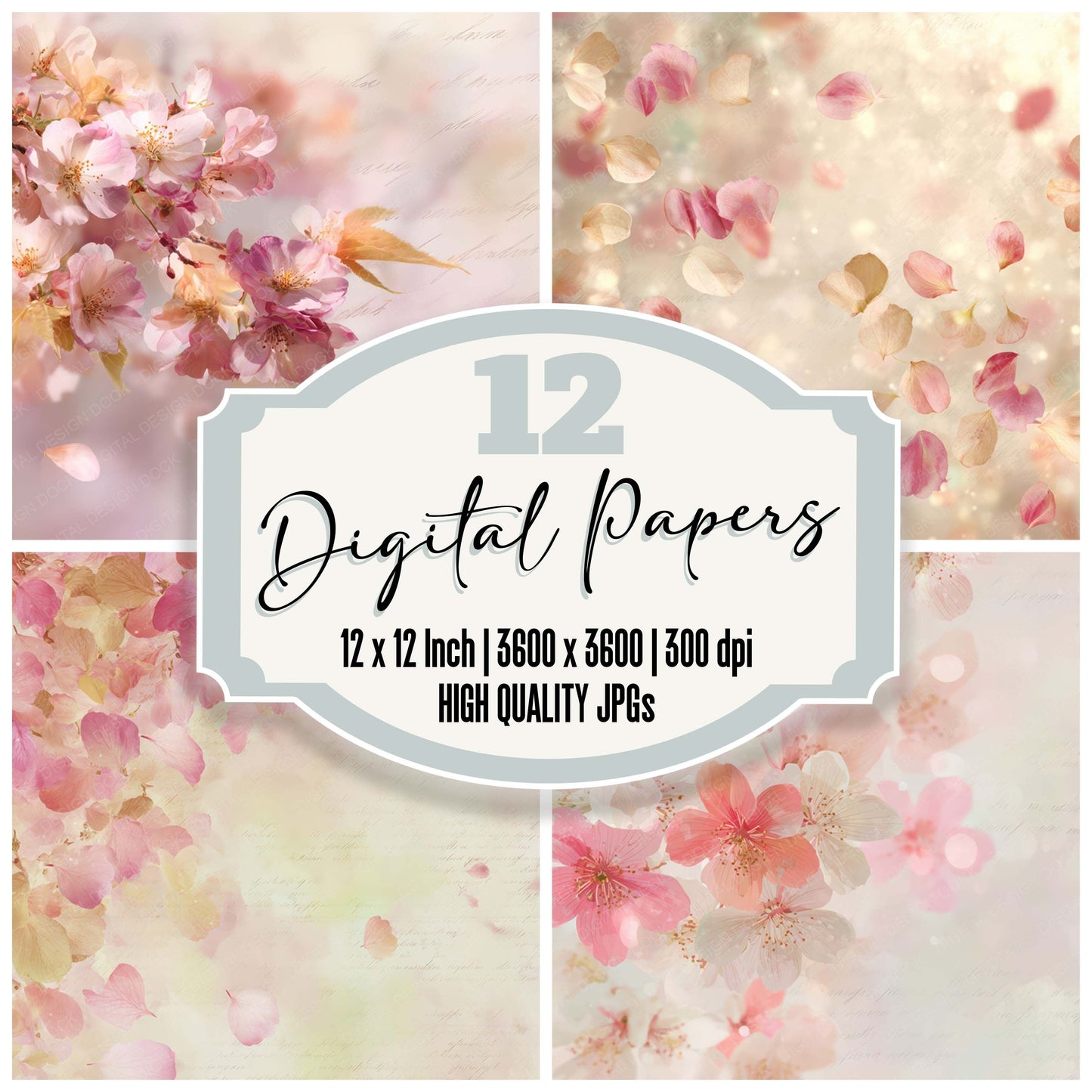 Vintage Spring Blossom Petals digital paper pack designed for background pages in junk journaling and paper craft projects