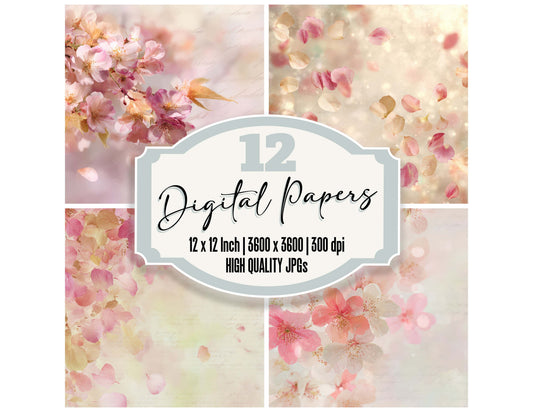 Vintage Spring Blossom Petals digital paper pack designed for background pages in junk journaling and paper craft projects