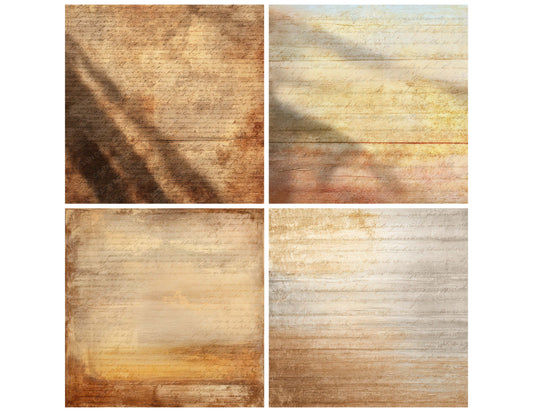 Preview layout showing Vintage Sunlit Wood Texture papers arranged as background pages for junk journals and mixed media crafts