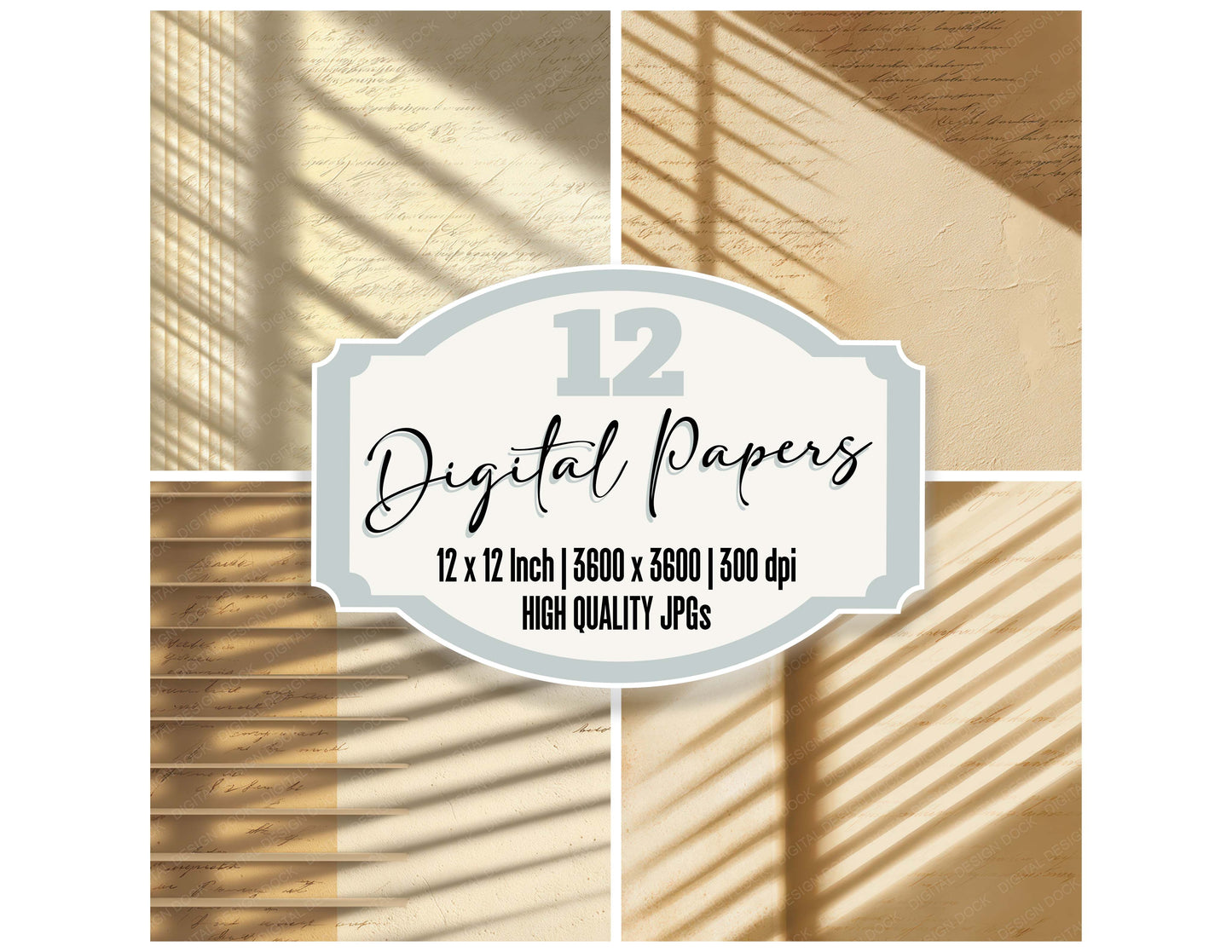 Vintage Window Blind Light digital paper pack designed for background pages in junk journaling and paper craft projects