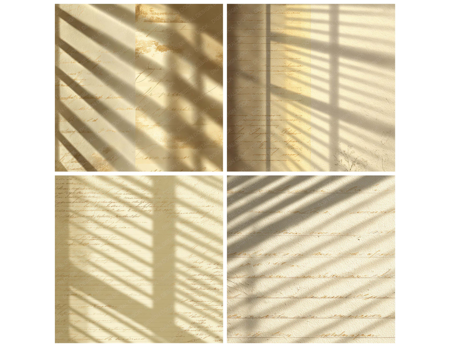 Close view of Vintage Window Blind Light background papers highlighting collage composition and cohesive colour tones