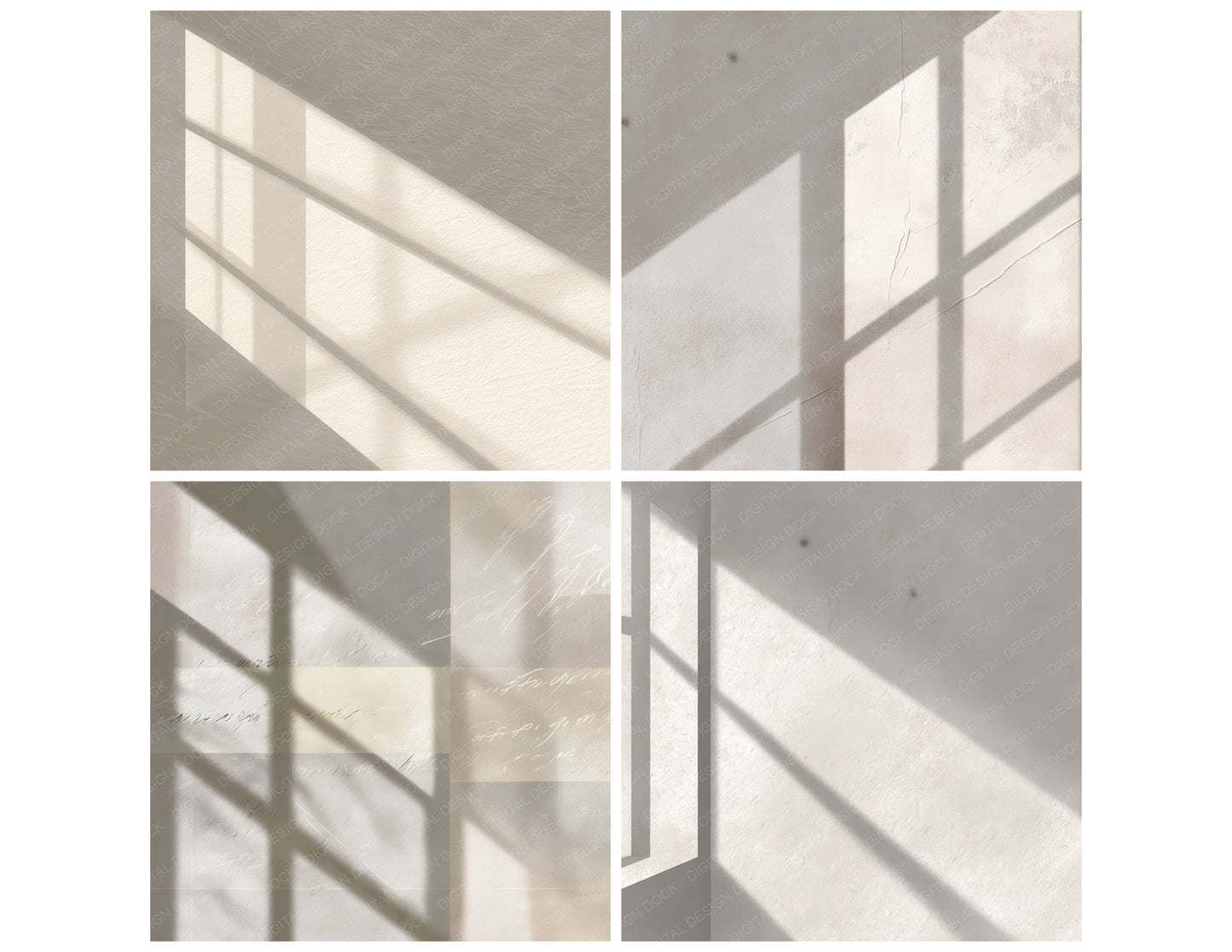 Preview layout showing Vintage Window Light Pattern papers arranged as background pages for junk journals and mixed media crafts